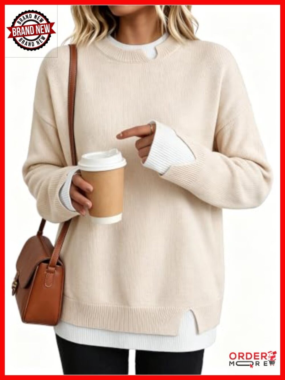 Womens Knit Pullover Sweater Patchwork Crew Neck Long Sleeve Loose Fit Fall